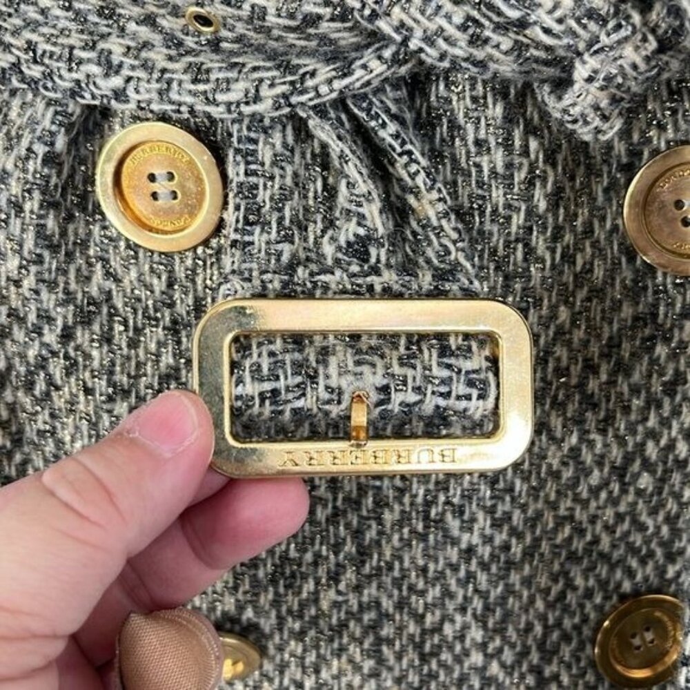 Burberry Metallic Tweed Gold Belted Trench Coat Jacket - Picture 5 of 15